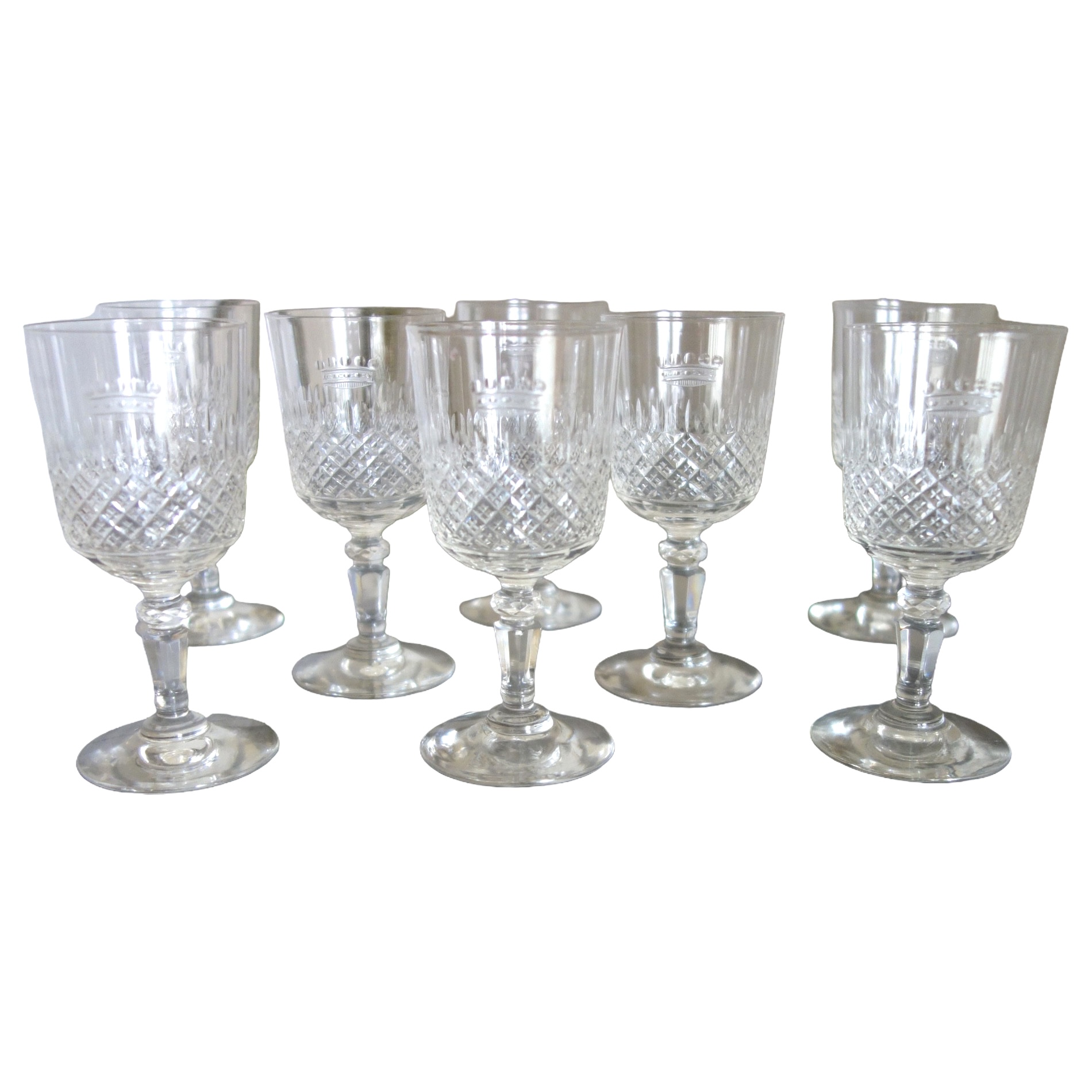 Service à porto en cristal de Baccarat taillé, couronne de Baron
