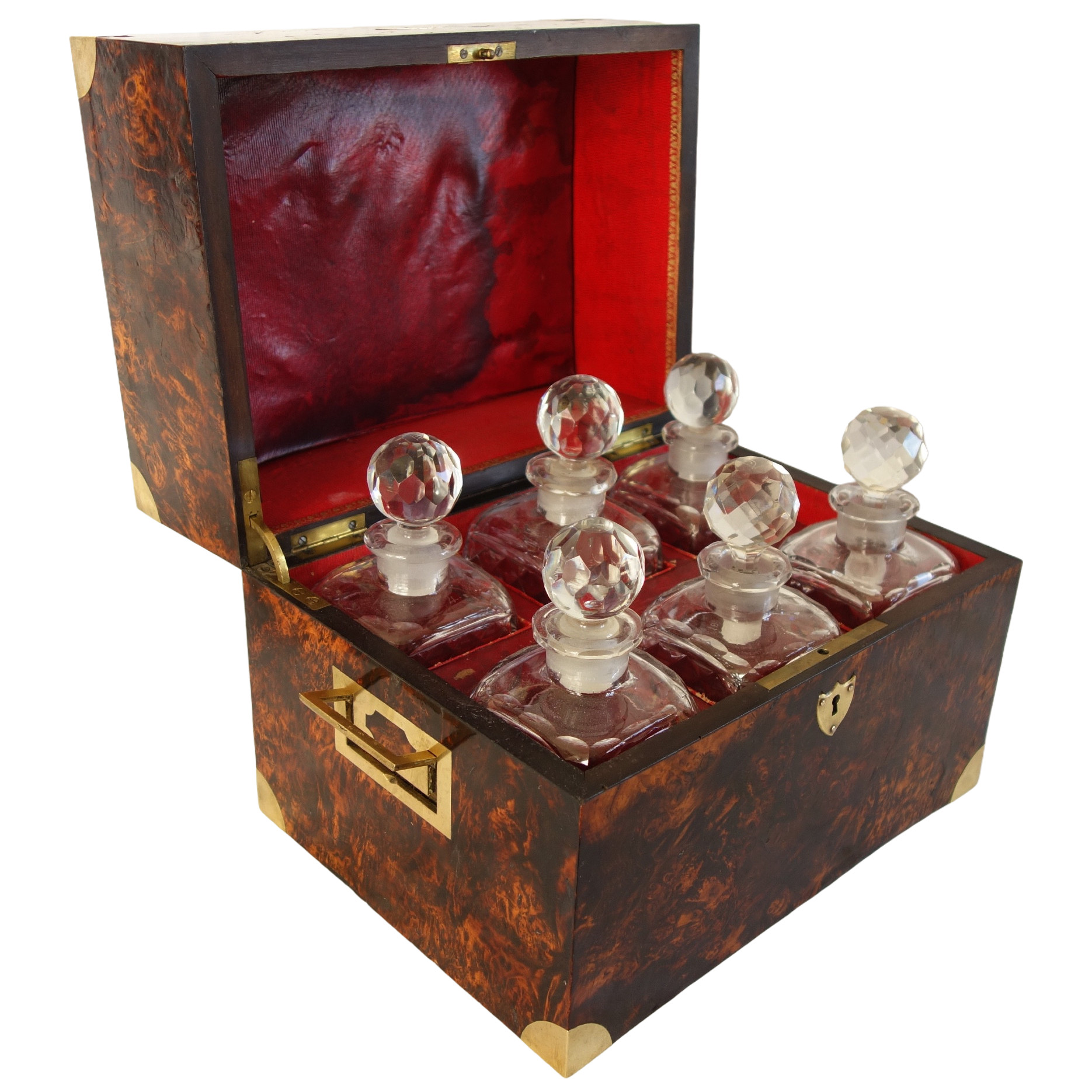 Burr wallnut and Le Creusot crystal liquor set, Empire period, early 19th century