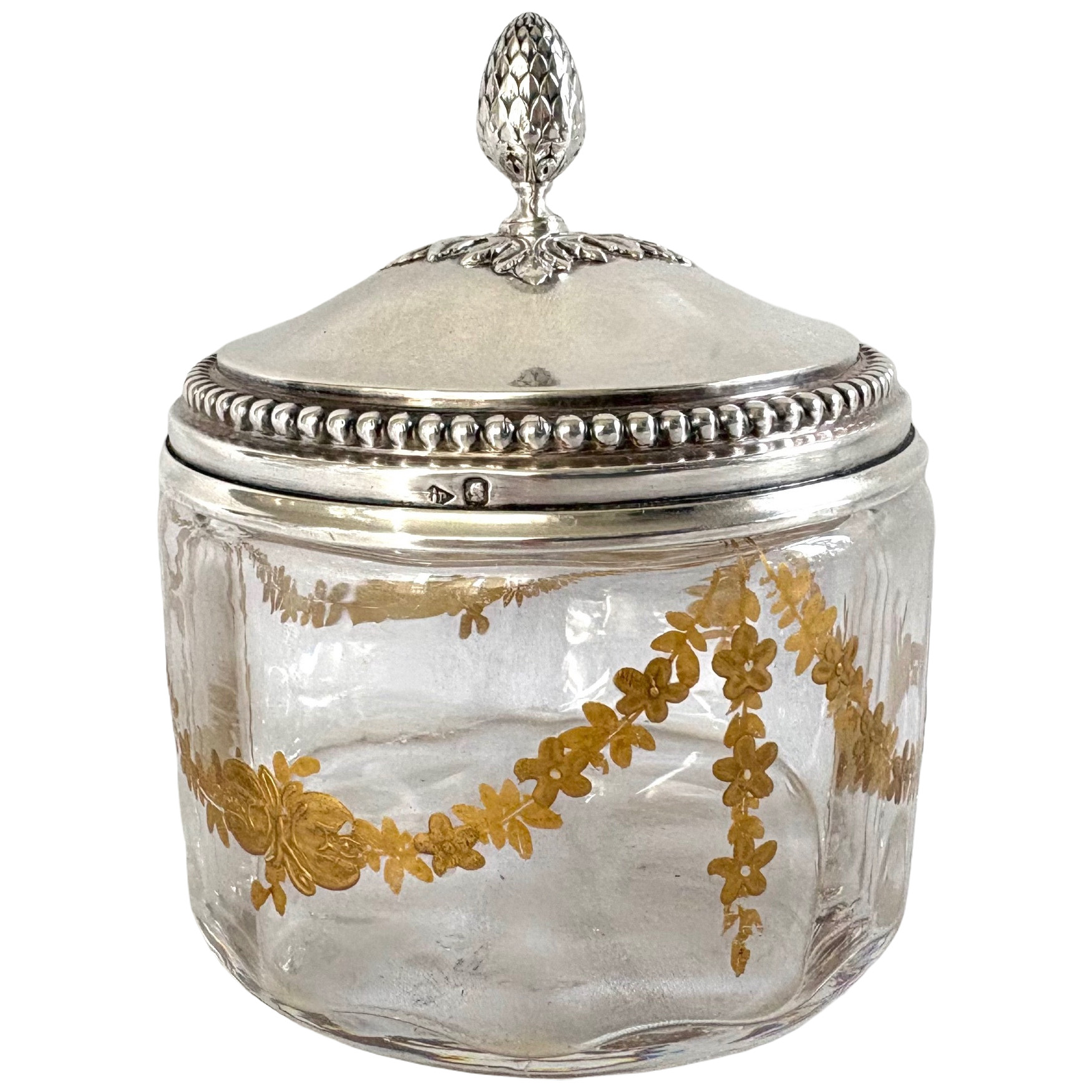 Baccarat crystal Louis XVI style box, sterling silver lid by Puiforcat