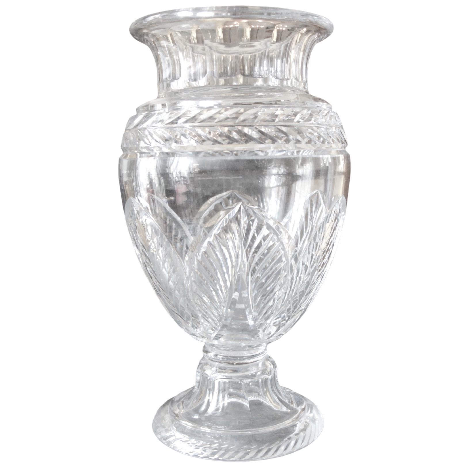 Tall St Louis crystal vase, Empire style cut pattern - 35,5cm