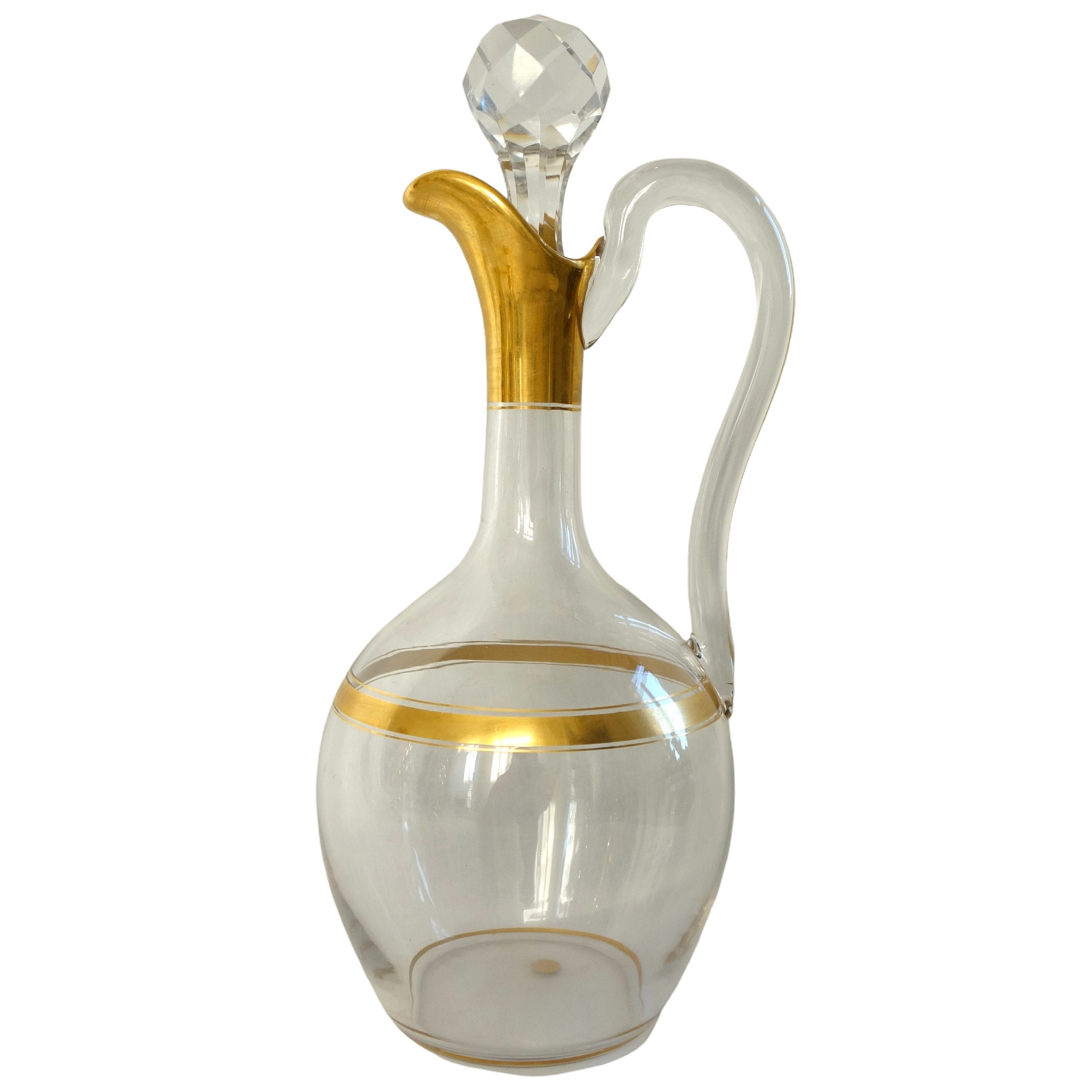 Aiguière en cristal de Baccarat doré à l'or fin - étiquette papier