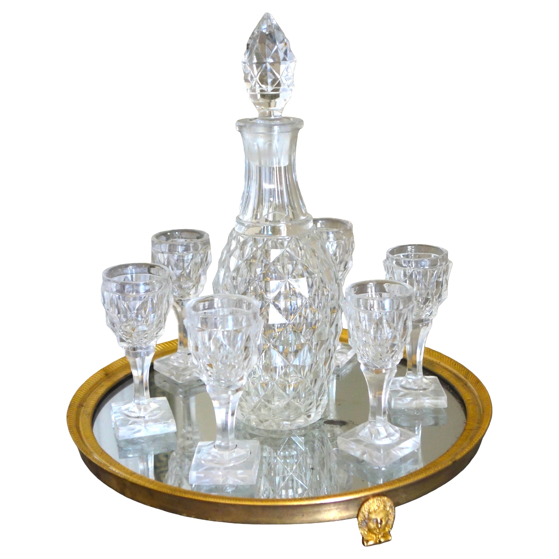 Service cabaret d'époque Empire Restauration, cristal du Creusot et bronze doré au mercure