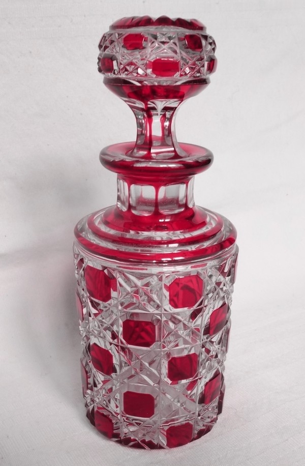 Detail — Baccarat crystal perfume bottle, pink overlay crystal