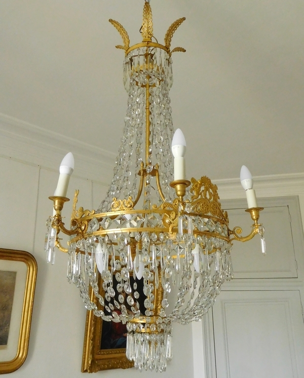 Detail — Large Empire crystal & ormolu chandelier circa 1810