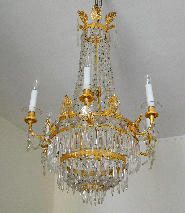 Detail — Empire crystal & ormolu chandelier, 6 lights, 19th century circa 1820