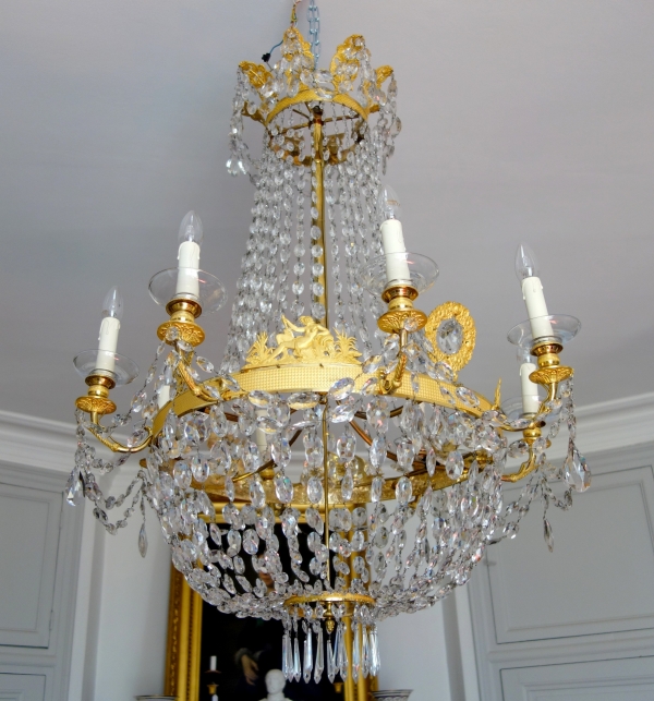 Detail — Large Empire crystal & ormolu chandelier, 8 lights, early 19th century circa 1820
