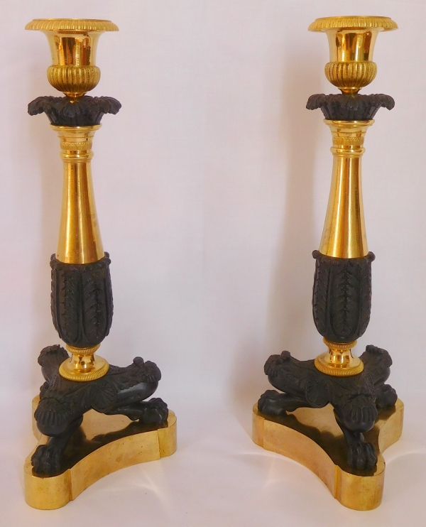Detail — Pair of early 19th century ormolu & patinated bronze candlesticks