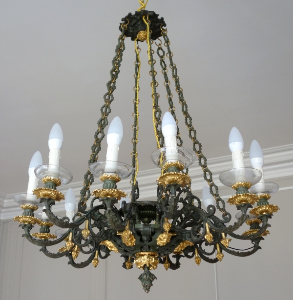 Detail — Large 12 lights patinated bronze & ormolu chandelier made for a duke, early 19th century circa 1830