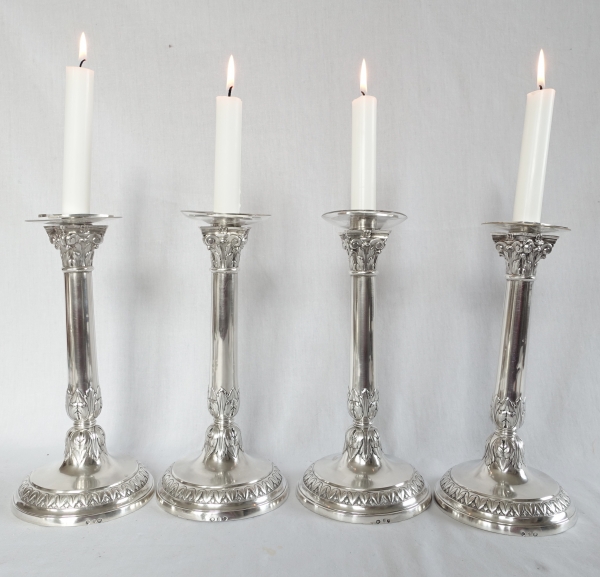 Détail — Suite de 4 bougeoirs flambeaux d'époque Empire en argent massif - poinçon Coq