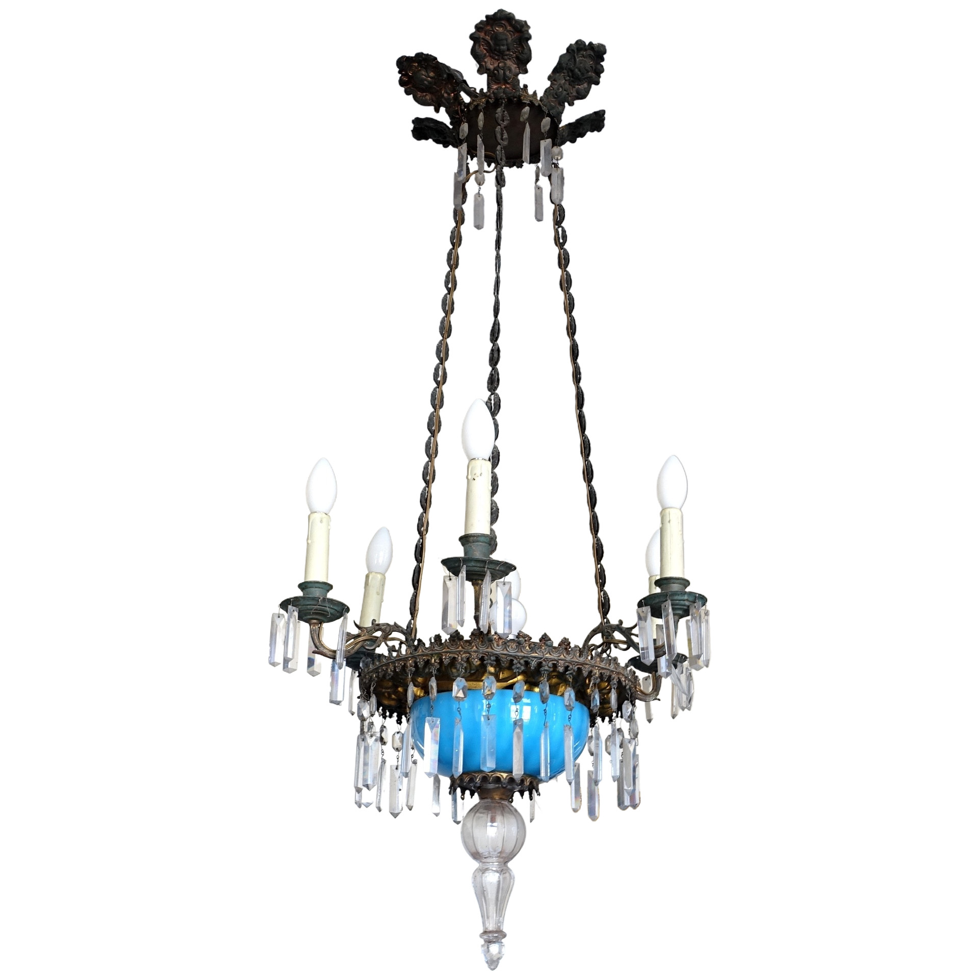 Baccarat crystal and blue opaline chandelier, Napoleon III period