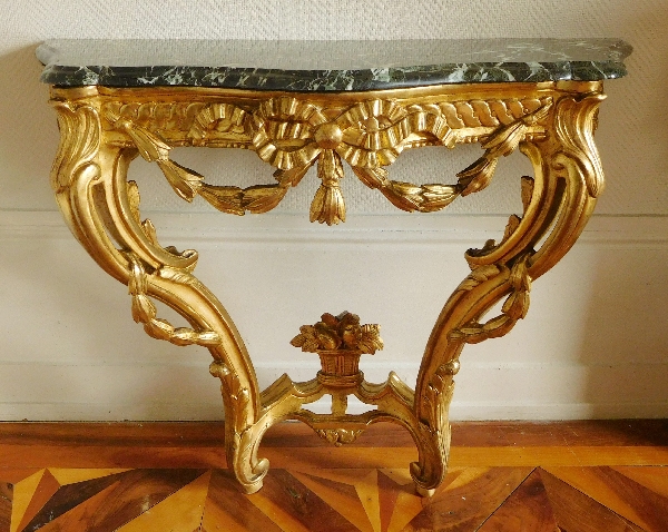 Detail — Louix XV Louis XVI Transition period gilt wood console, France, 18th century circa 1770