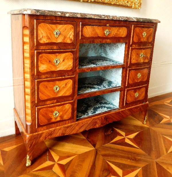 Detail — Rare Louis XV marquetry chest of drawers, 18th century circa 1760