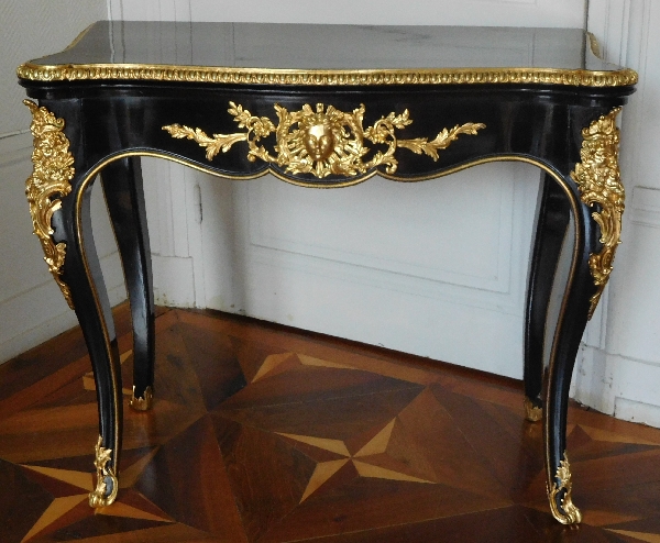 Détail — Table à jeu - console bois laqué & bronze doré style Régence, époque Napoléon III