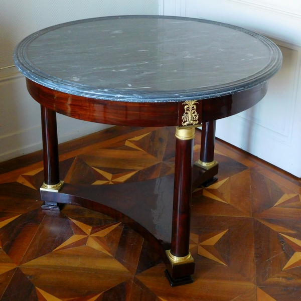 Detail — Empire mahogany pedestal table, mercury gilt bronze, early 19th century circa 1815