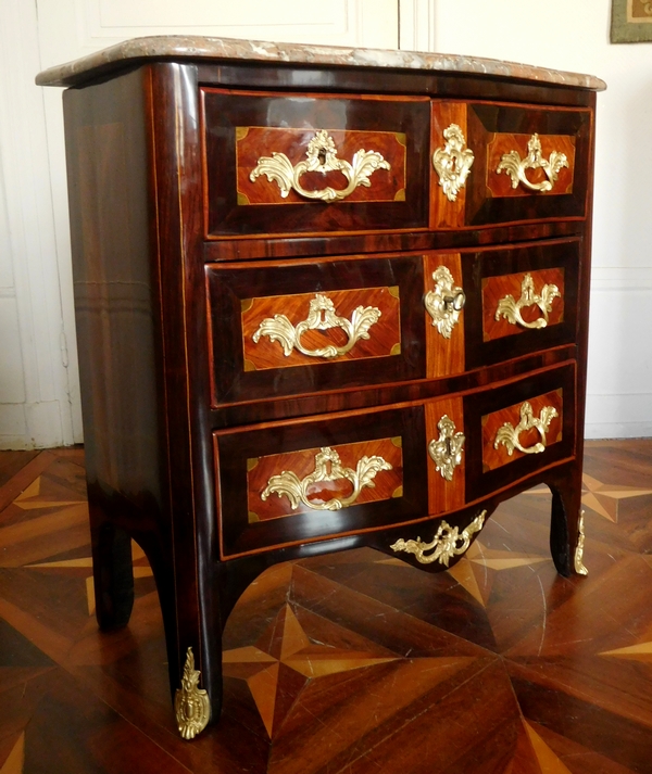 Detail — Jean Holthausen : Louis XV marquetry commode / chest of drawers - stamped - 80cm wide
