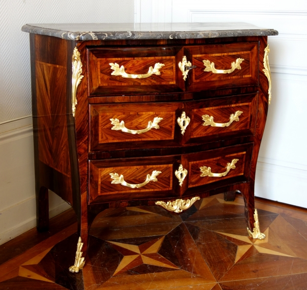 Detail — JB Galet : Louis XV marquetry chest of drawers / commode - stamped