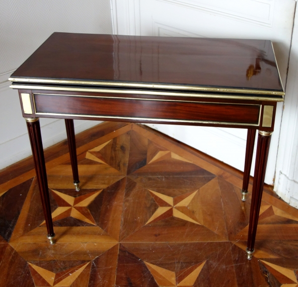 Detail — Louis XVI mahogany, ebony and lemon tree cards tables, late 18th century