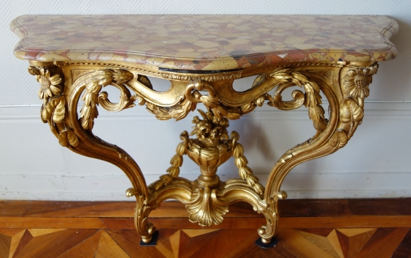 Détail — Console en bois doré d'époque Transition Louis XV - Louis XVI