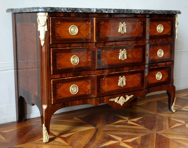 Detail — Hubert Roux : marquetry commode, Louis XV Louis XVI Transition period - stamped