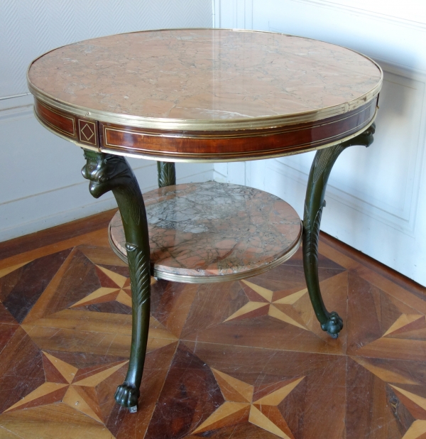 Detail — Late 18th century mahogany and pink marble pedestal table in the taste of Molitor