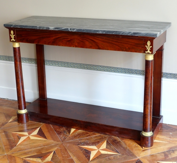 Detail — Large Empire mahogany and ormolu console, Turquin marble, early 19th century