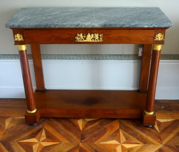 Detail — Empire mahogany and ormolu console, blue marbre on top - early 19th century circa 1810