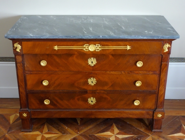 Detail — Jacques Muller - Empire mahogany and ormolu commode / chest of drawers - stamped