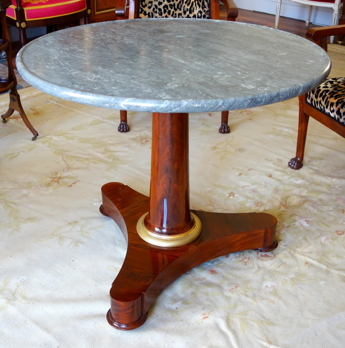 Detail — Empire mahogany and ormolu tripod pedestal table, Turquin marble, early 19th century