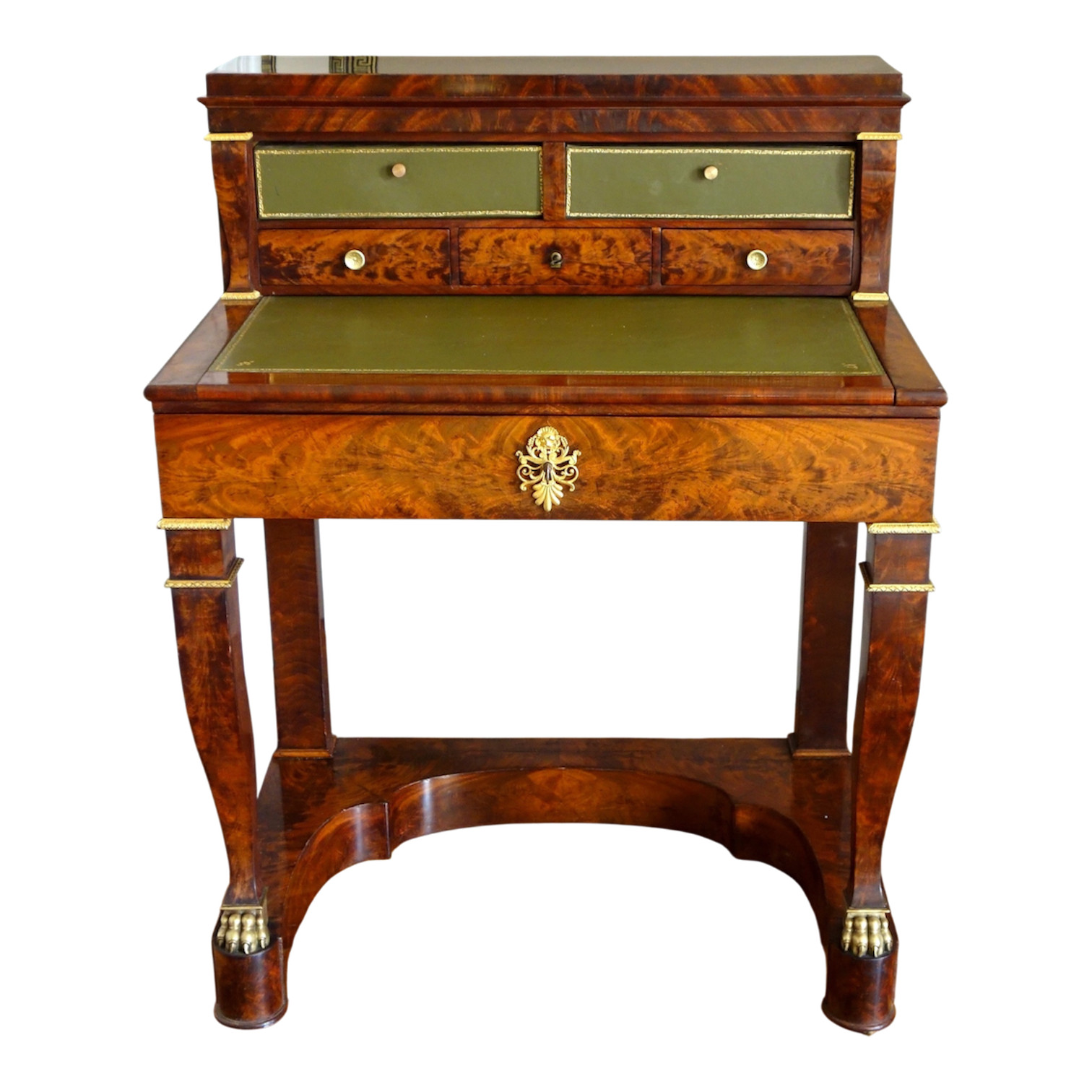 Bureau de milieu table à écrire cartonnier d'époque Empire en acajou et bronze doré