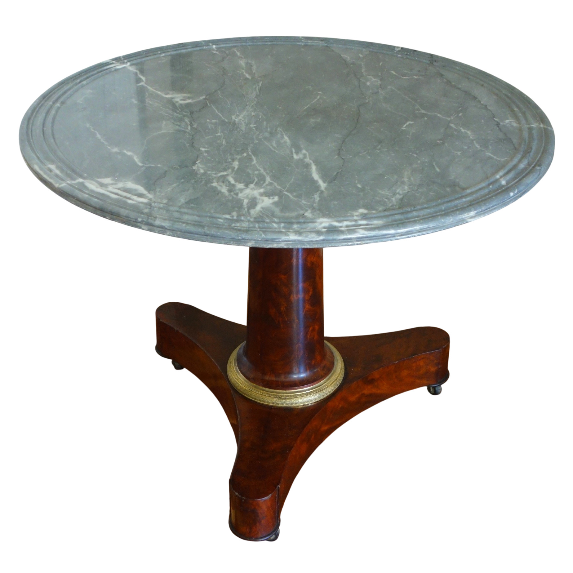 Empire mahogany pedestal table, blue Turquin marble, 19th century circa 1820