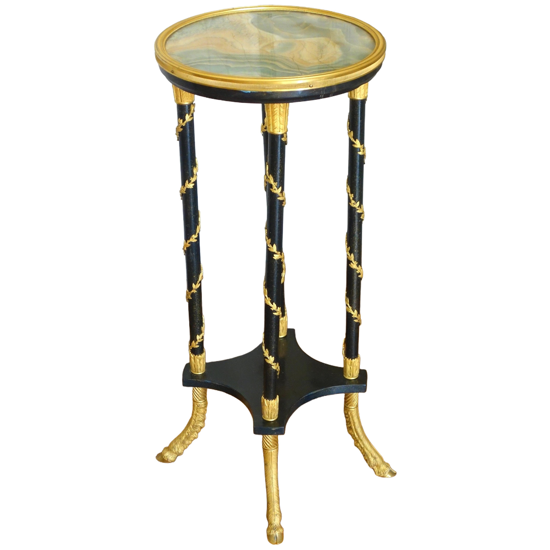 Louis XVI style lacquered wood and ormolu pedestal table after of Weisweiler circa 1880