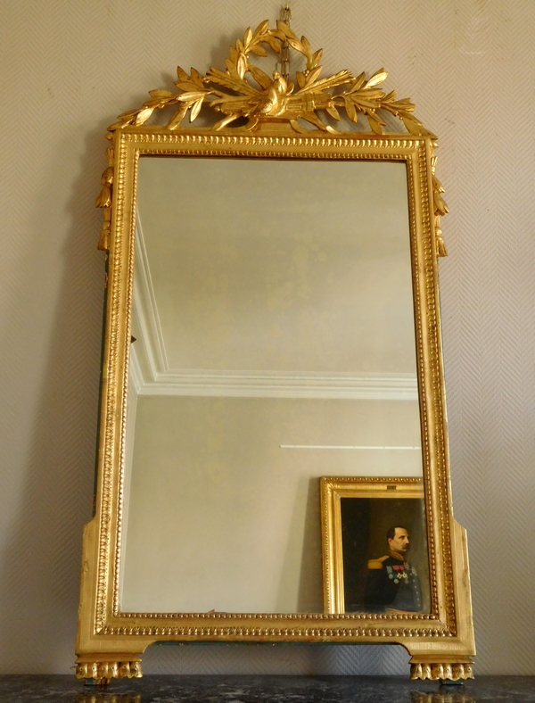 Détail — Grand miroir en bois doré, glace au mercure, travail Provençal d'époque Louis XVI - 76cm x 146cm