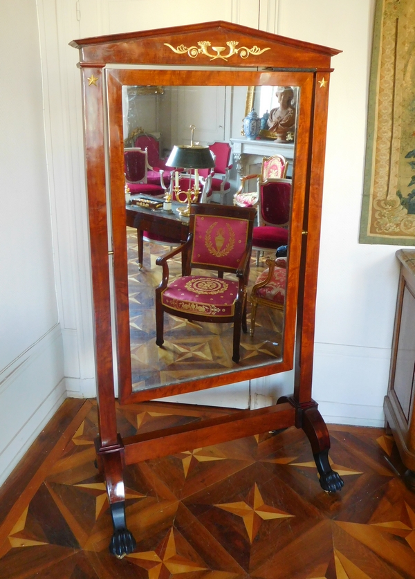 Detail — Mahogany and ormolu psyche mirror - France, Empire / Consulate period circa 1800
