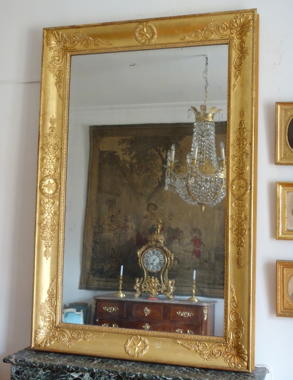 Détail — Important miroir Empire d'époque Charles X, bois doré et glace au mercure - 195cm x 128cm