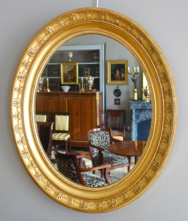 Detail — Large Empire mirror, gold leaf gilt wood, mercury glass - 78cm x 65,3cm