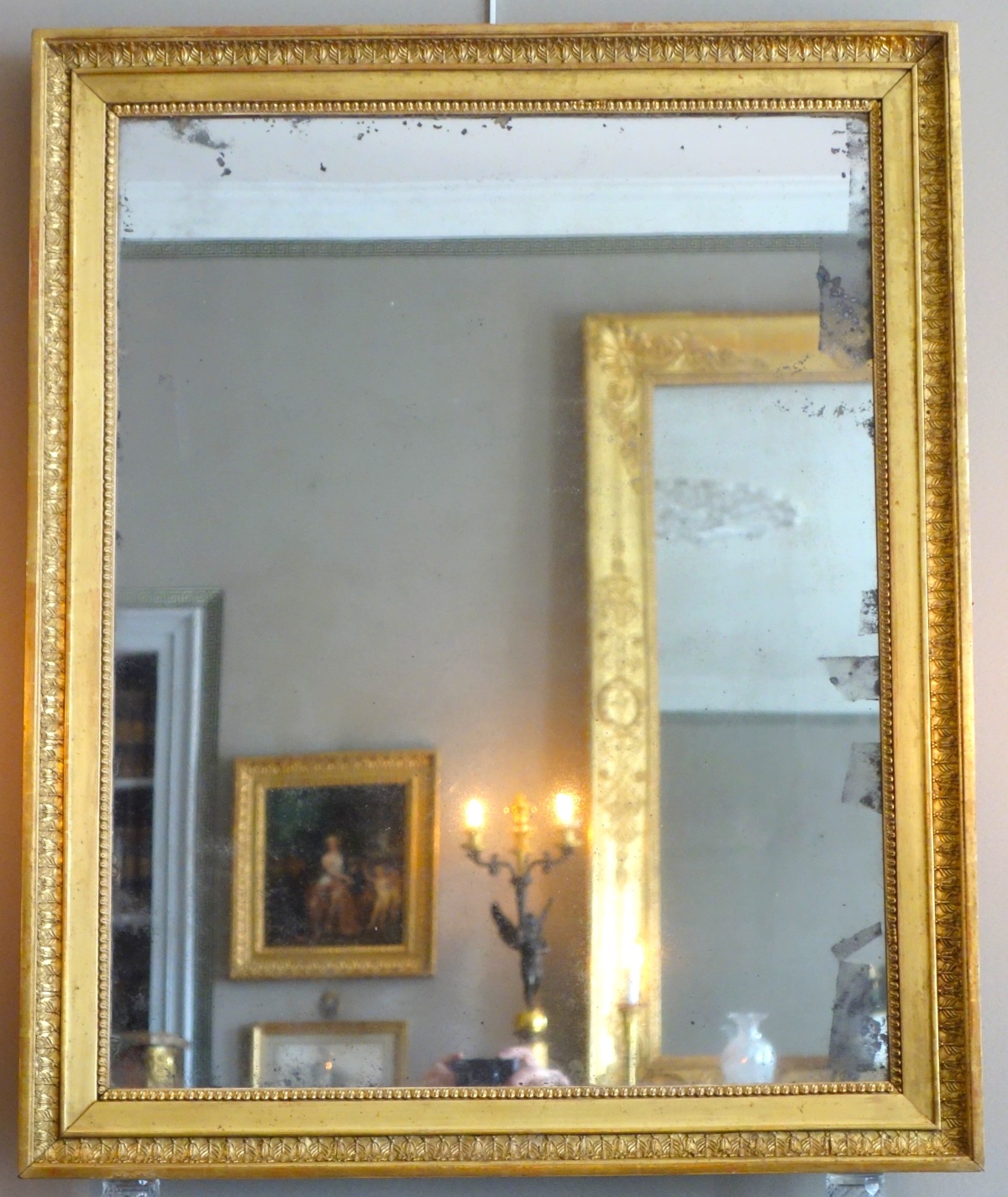 Detail — Empire mirror, mercury glass set into a gold leaf gilt frame - 88cm x 72cm