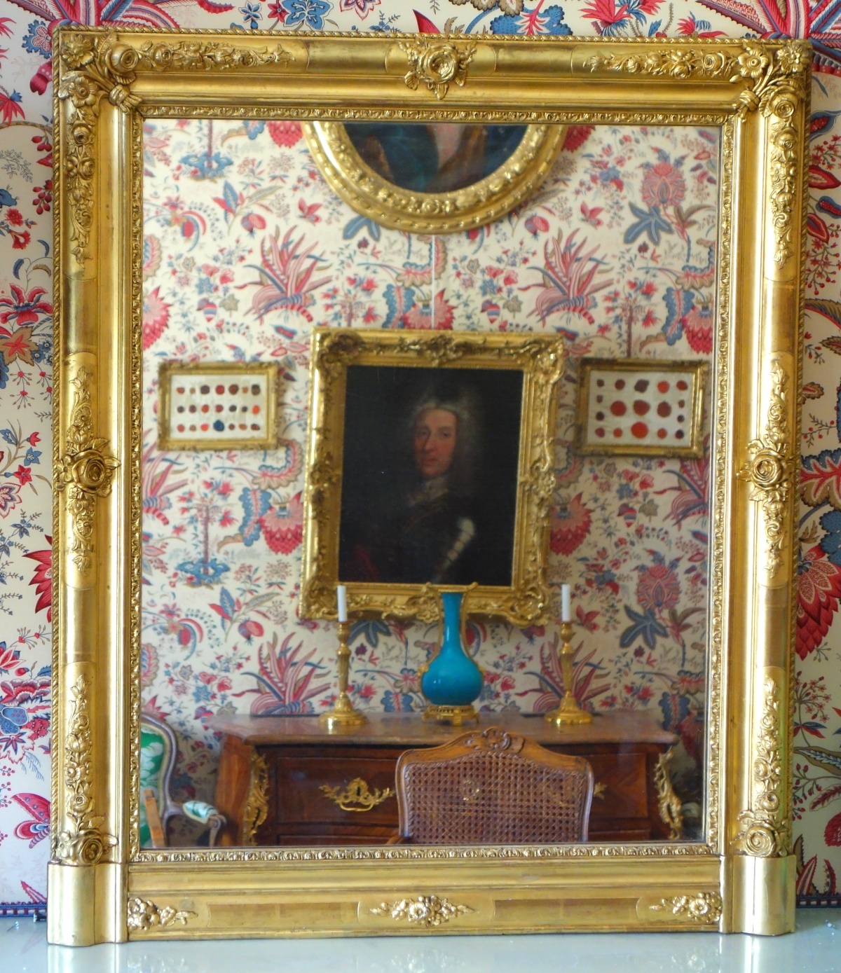 Detail — Louis XV style gold leaf gilt wood mirror, Napoleon III period - 108cm x 90cm