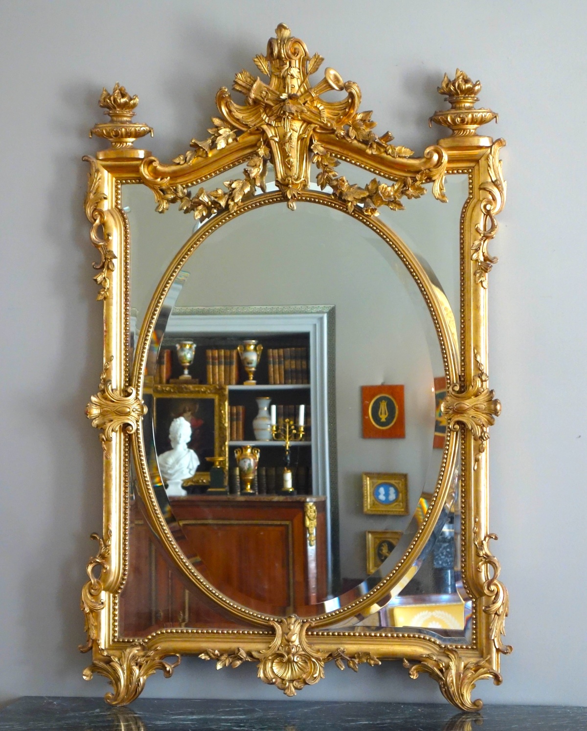 Detail — Napoleon III gold leaf gilt wood mirror