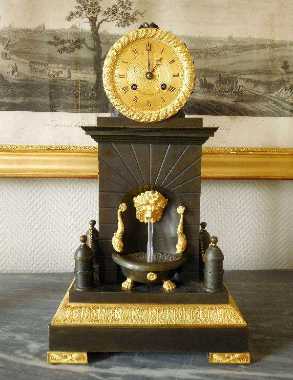 Detail — Empire ormolu & patinated bronze fountain clock - France early 19th century circa 1815-1820