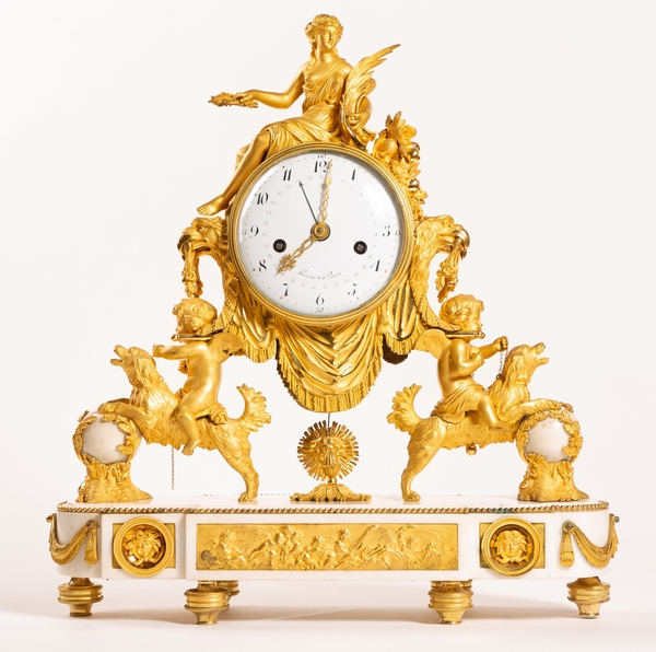 Detail — Large Louis XVI ormolu and marble clock, model of Prince Eugène - La Malmaison