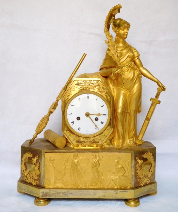 Detail — Empire ormolu clock - Athena, allegory of war - circa 1805