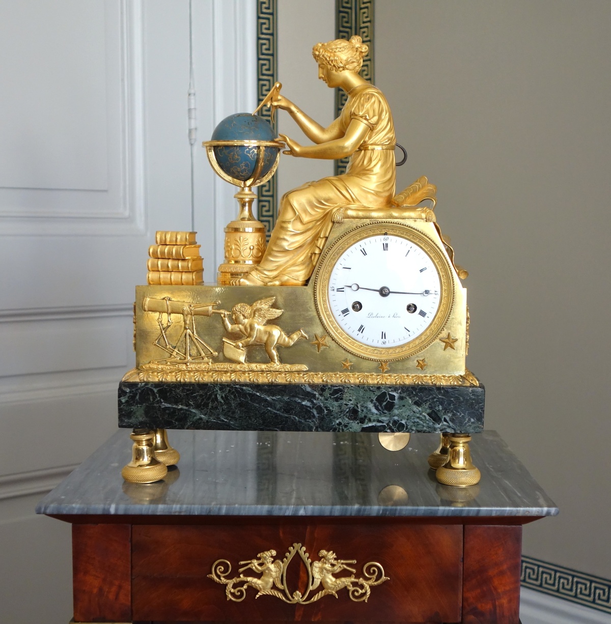 Detail — Claude Galle & Piolaine - Astronomy Study ormolu clock, Empire period