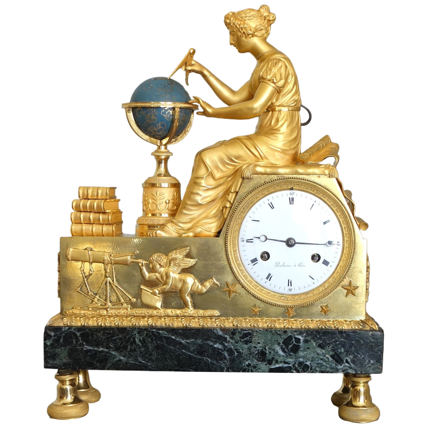 Claude Galle & Piolaine - Astronomy Study ormolu clock, Empire period