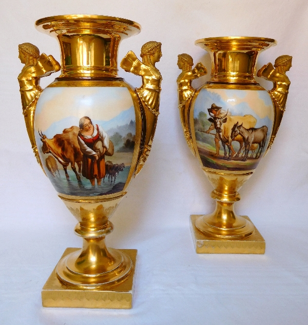 Detail — Tall Empire porcelain vases, Felly Manufacture in Paris, early 19th century - 37cm