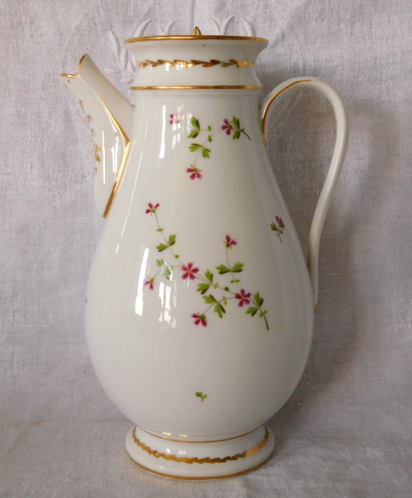 Détail — Verseuse, cafetière en porcelaine de Paris décor aux Barbeaux roses & doré - fin XVIIIe début XIXe