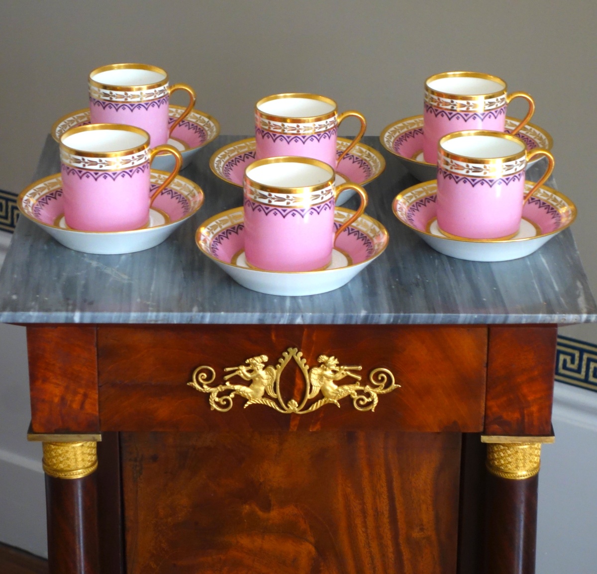 Detail — Sevres Royal Manufacture - 1821 : set of 6 polychromatic porcelain cups