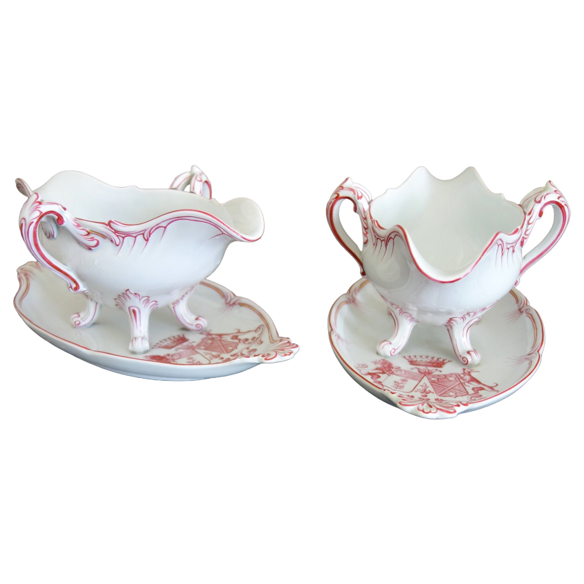 Luneville - pair of Louis XV style earthenware sauce boats - coat of arms and crown of count