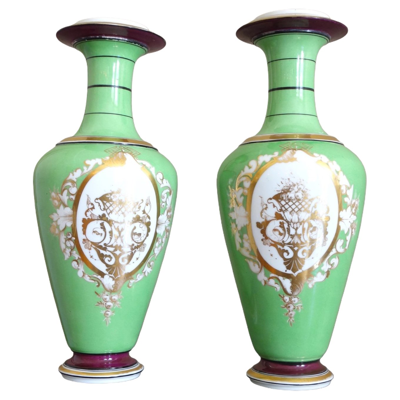 Pair of tall Paris porcelain ornamental vases - Napoleon III period - mid 19th century