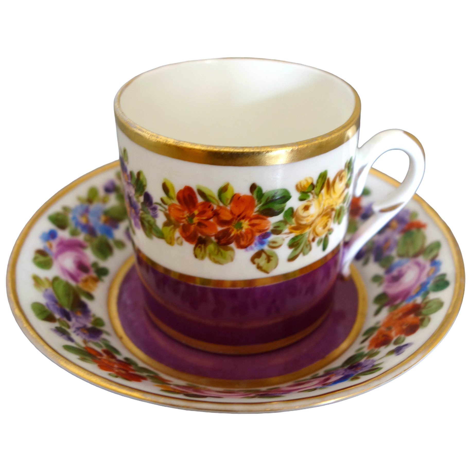 Tasse à café litron en porcelaine polychrome et dorée, porcelaine de Paris vers 1820