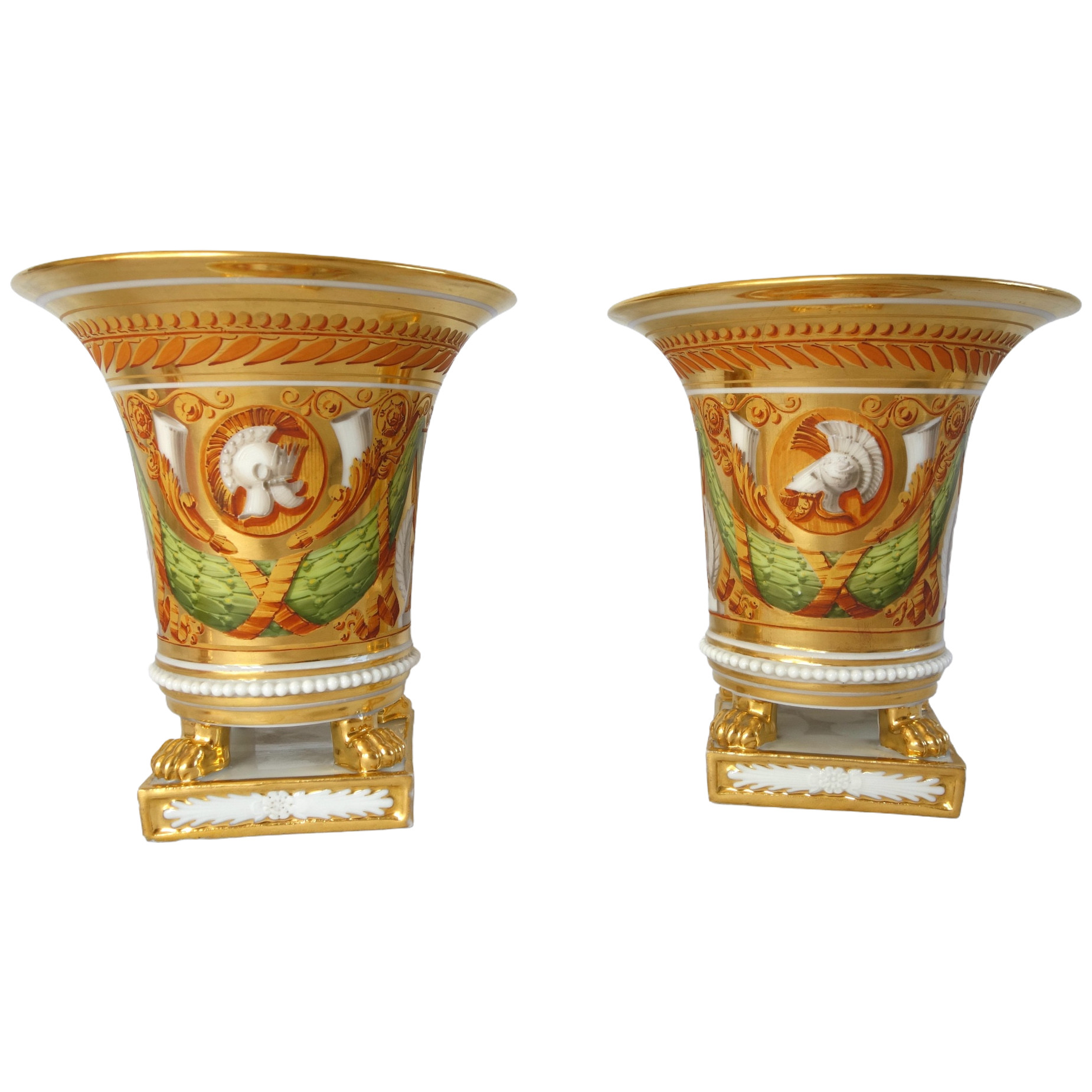 Paire de cache-pots d'époque Restauration en porcelaine attr. à Schoelcher - vers 1820
